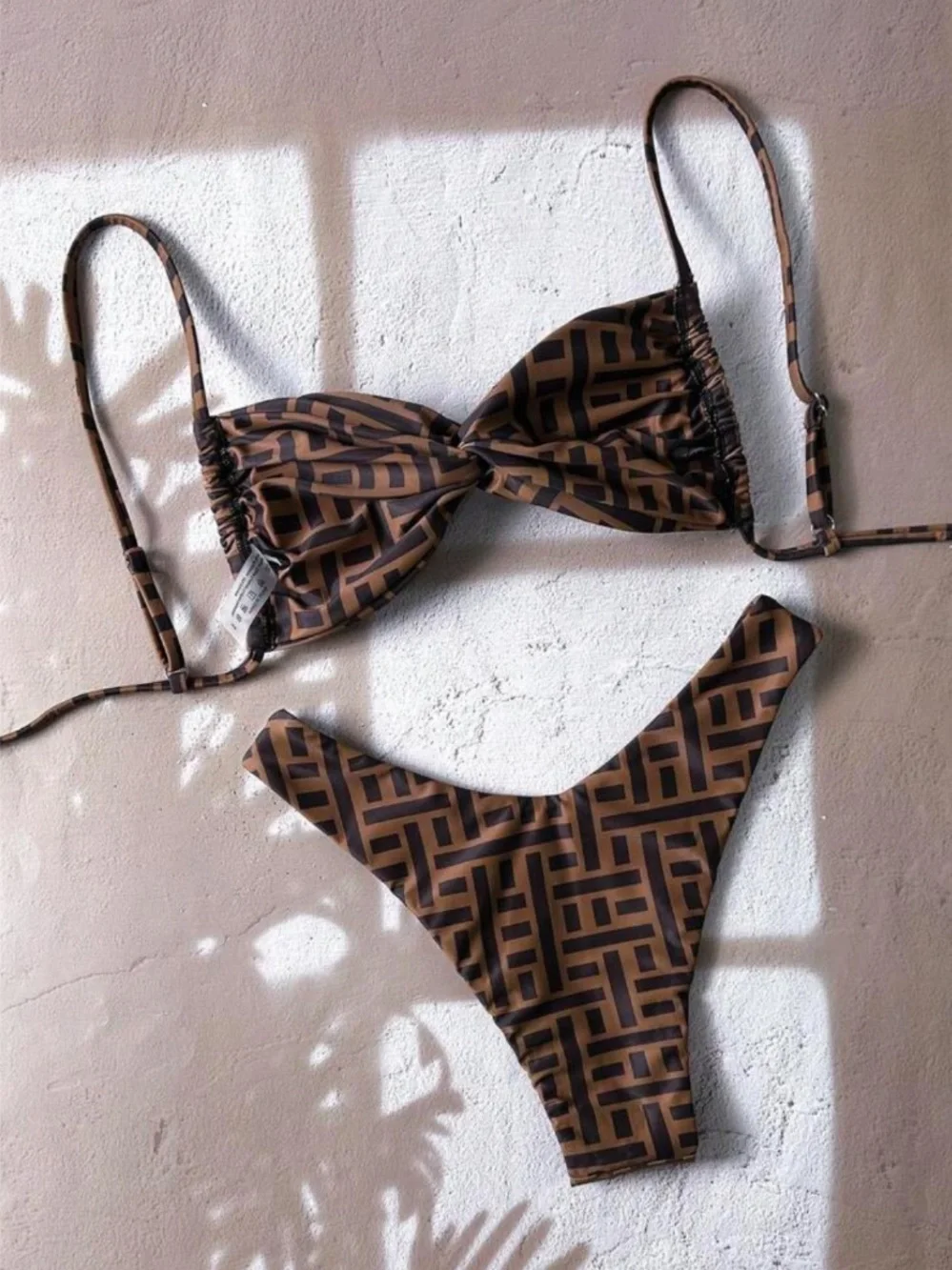 SHEIN Brown Geo-Print Bikini Set